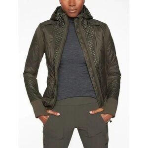EUC Athleta Rock Ridge PrimaLoft Jacket Arbor Olive Dark Green quilt women's S